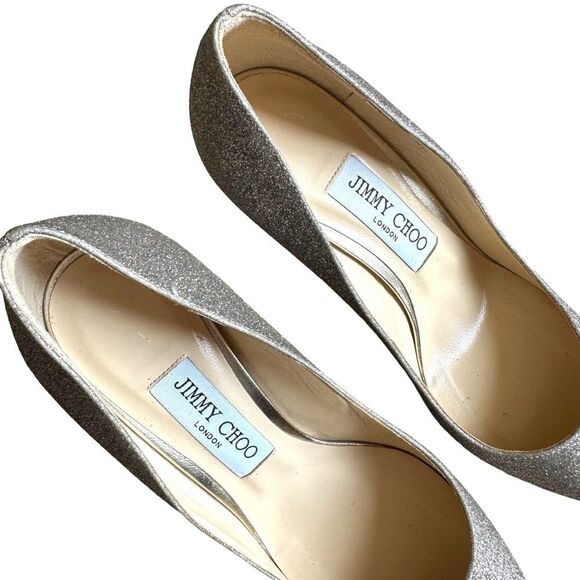 Jimmy Choo Romy 100 Silver Glitter Pointed Toe Stiletto High Heel Pumps EU 38 - Picture 4 of 12